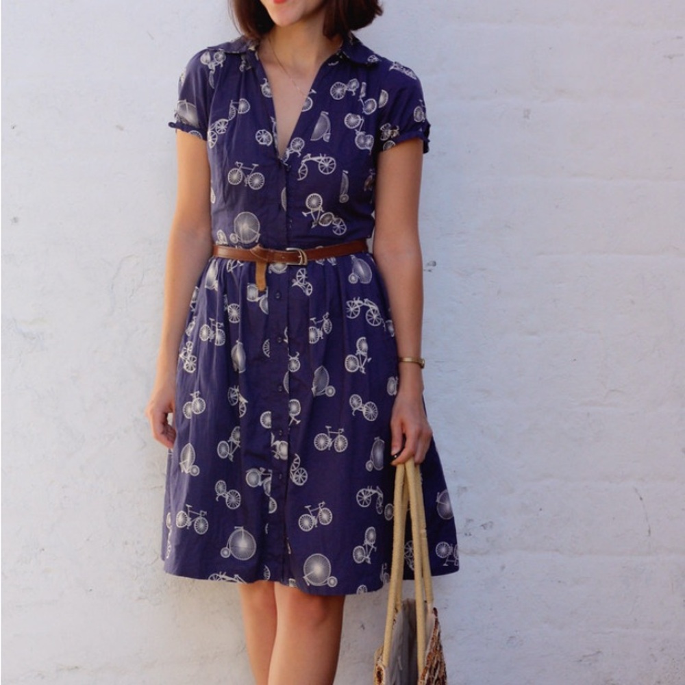 Anthropologie bicycle print shirt dress by Porridge, sz 4 - Picture 5 of 6